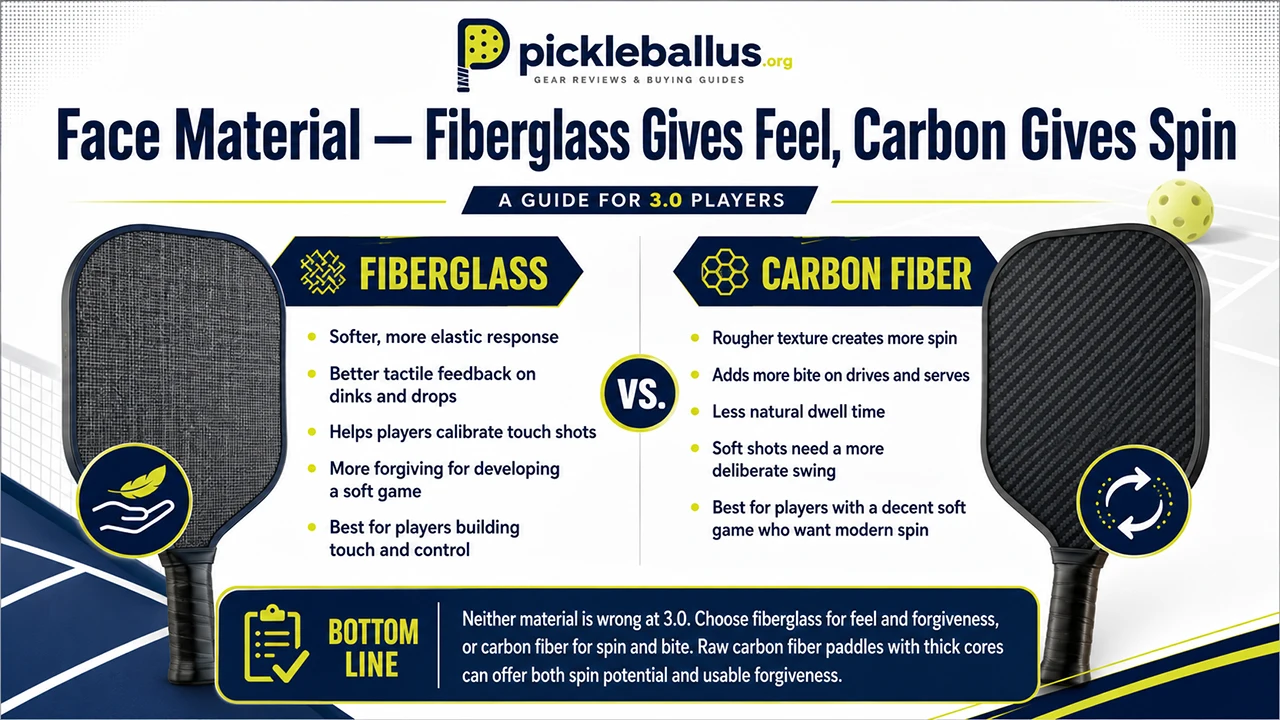 Face Material — Fiberglass Gives Feel, Carbon Gives Spin