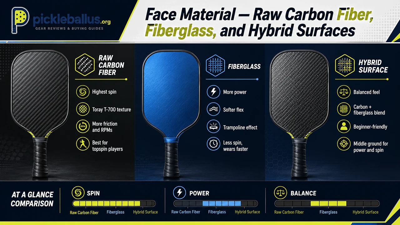 Face Material — Raw Carbon Fiber, Fiberglass, and Hybrid Surfaces