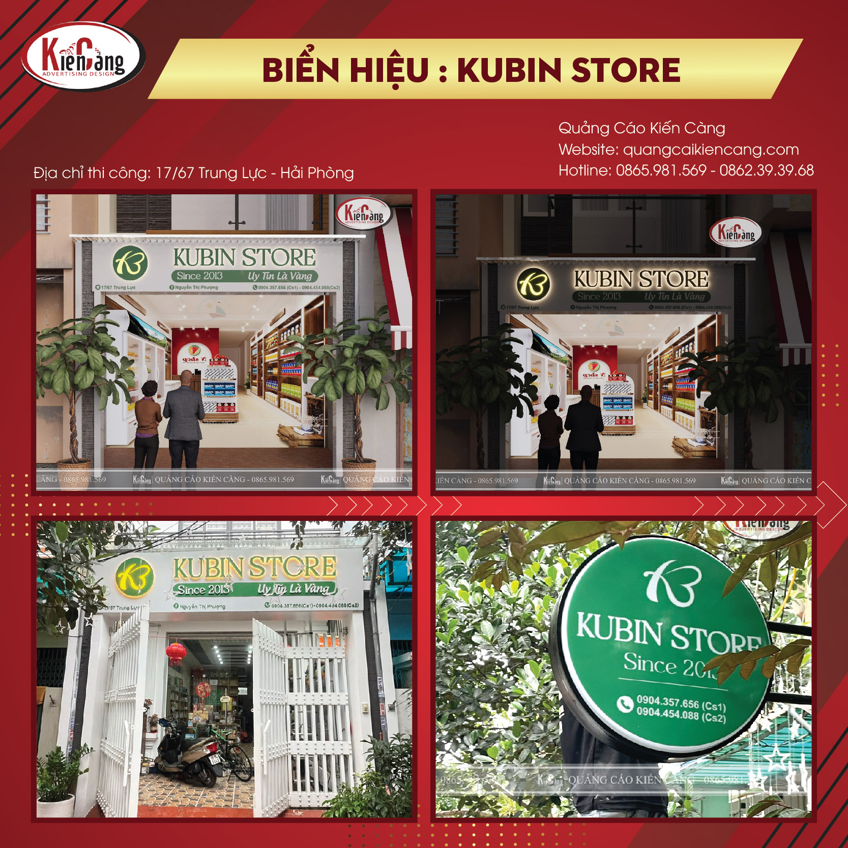 Thi công biển quảng cáo shop Mẹ và Bé KUBIN store tại Ngô Gia Tự - Hải Phòng