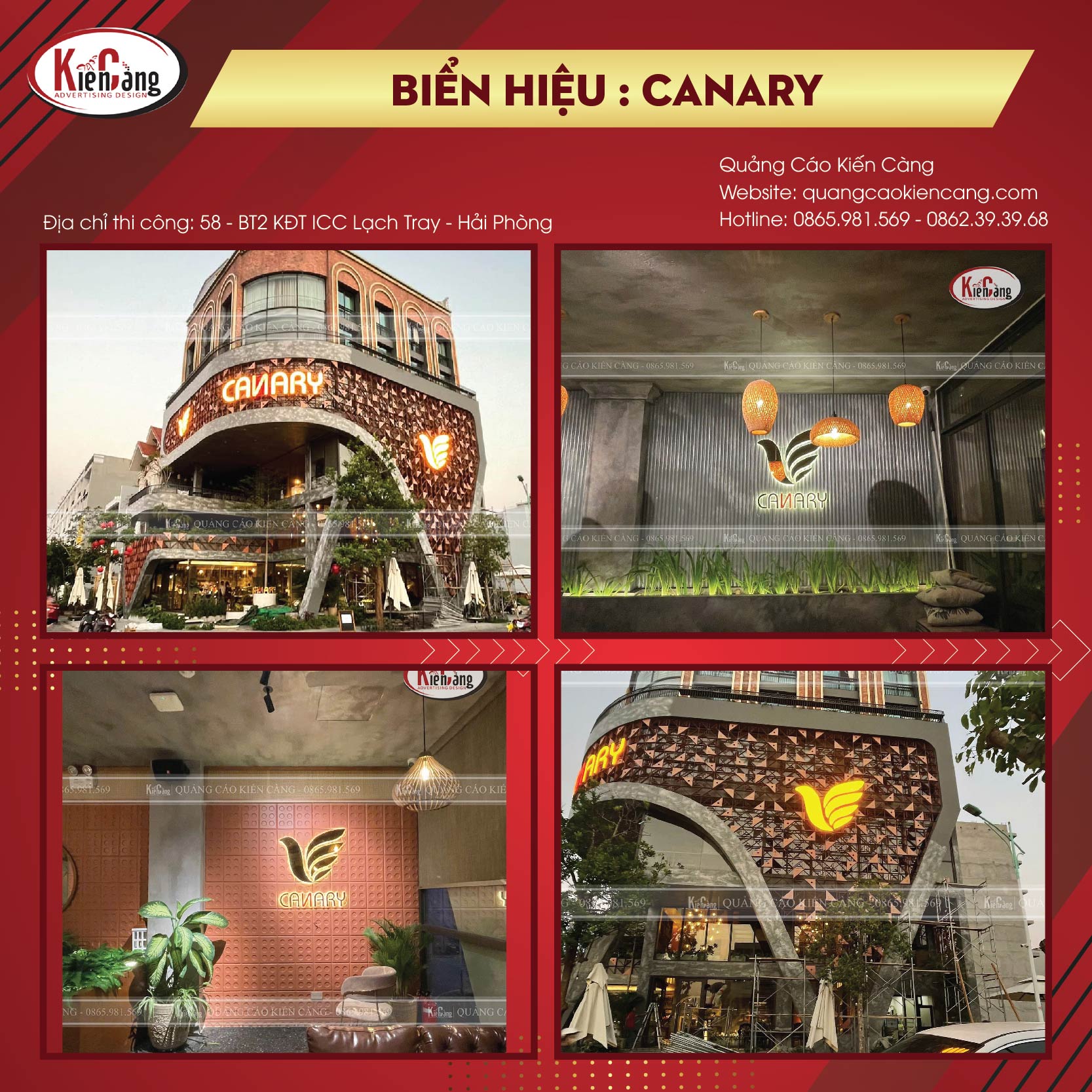 Thiết kế và thi công biển hiệu quán cafe Canary - KĐT ICC Lạch Tray - Hải Phòng
