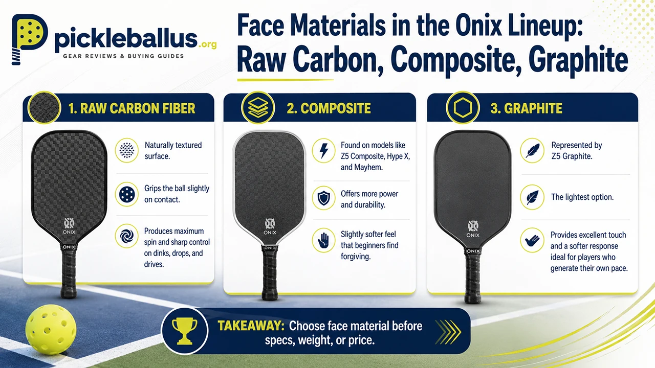 Face Materials in the Onix Lineup: Raw Carbon, Composite, Graphite