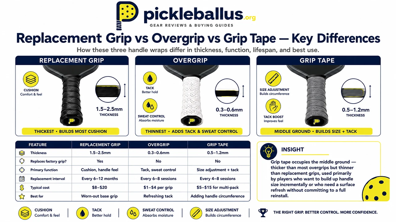 Replacement Grip vs Overgrip vs Grip Tape — Key Differences